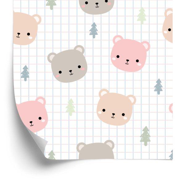 Behang Teddyberen Met Een Plaid Op De Achtergrond
