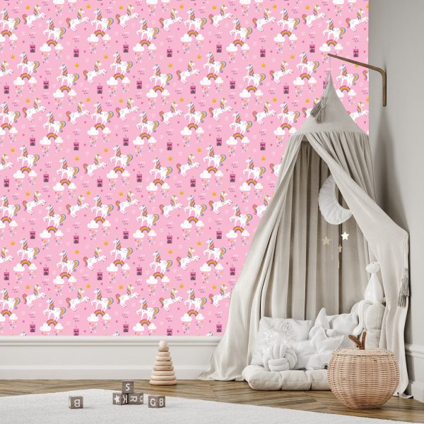 Behang Meisjeskamer Eenhoorns Wolken - Afbeelding 3