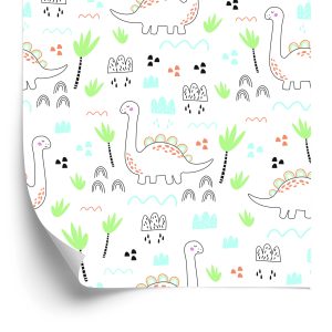 Behang Voor Kinderen, Dinosaurussen, Wolken, Bomen