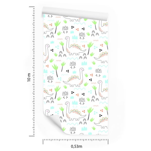 Behang Voor Kinderen, Dinosaurussen, Wolken, Bomen - Afbeelding 8