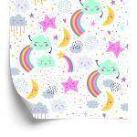 Behang Voor Meisjes, Regenboog, Wolken, Sterren