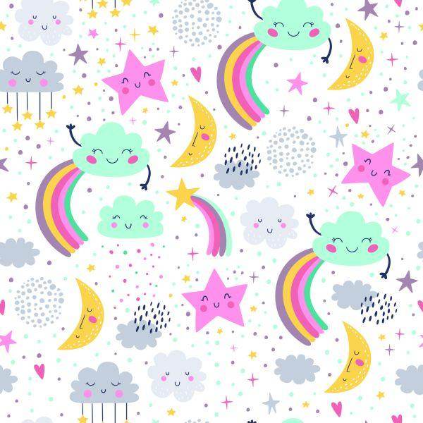 Behang Voor Meisjes, Regenboog, Wolken, Sterren - Afbeelding 2