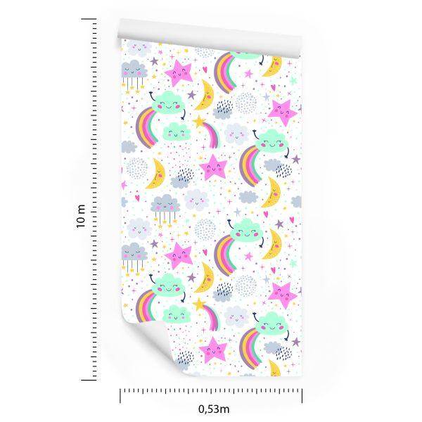 Behang Voor Meisjes, Regenboog, Wolken, Sterren - Afbeelding 8
