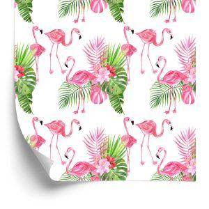 Behang Voor De Salon Flamingo's Flowers Greenery
