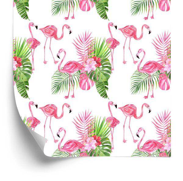 Behang Voor De Salon Flamingo's Flowers Greenery