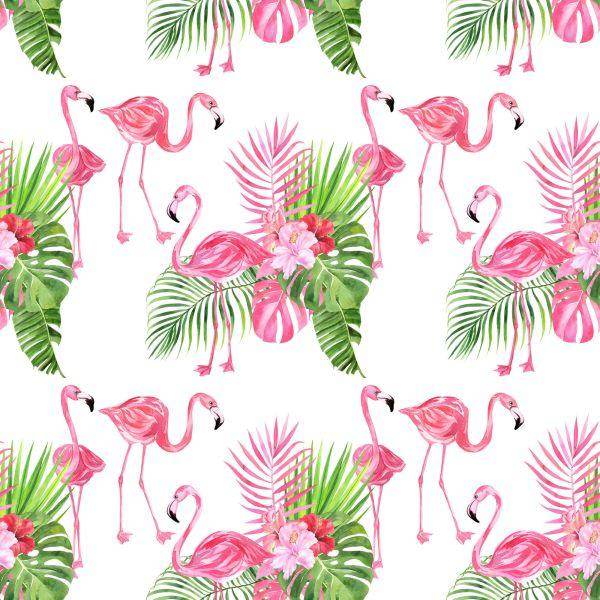 Behang Voor De Salon Flamingo's Flowers Greenery - Afbeelding 2