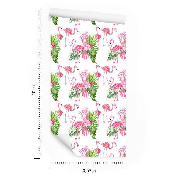 Behang Voor De Salon Flamingo's Flowers Greenery - Afbeelding 8