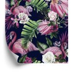 Behang Muur Voor Woonkamer Vogels Flamingo's Bloemen