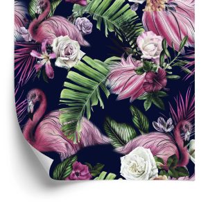 Behang Muur Voor Woonkamer Vogels Flamingo's Bloemen
