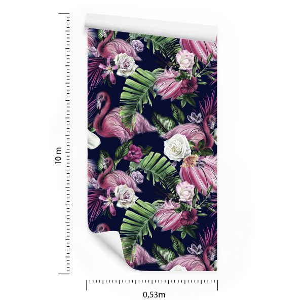 Behang Muur Voor Woonkamer Vogels Flamingo's Bloemen - Afbeelding 8