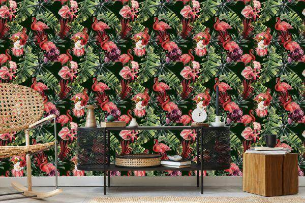 Behang Flamingo's, Rozen, Bloemen, Groen Voor De Slaapkamer - Afbeelding 5
