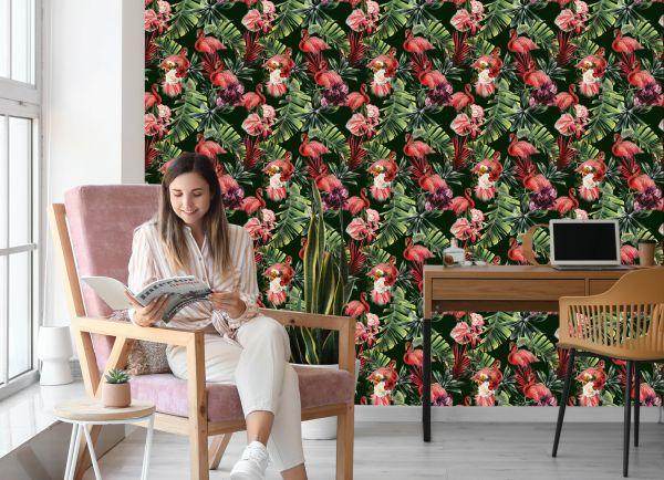 Behang Flamingo's, Rozen, Bloemen, Groen Voor De Slaapkamer - Afbeelding 7