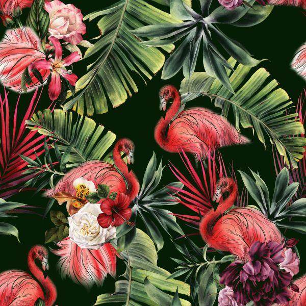 Behang Flamingo's, Rozen, Bloemen, Groen Voor De Slaapkamer - Afbeelding 2
