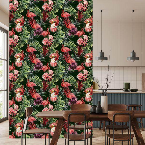 Behang Flamingo's, Rozen, Bloemen, Groen Voor De Slaapkamer - Afbeelding 4
