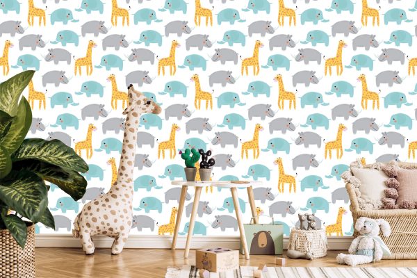 Behang Voor Jongens Pastelkleurige Safaridieren - Afbeelding 5