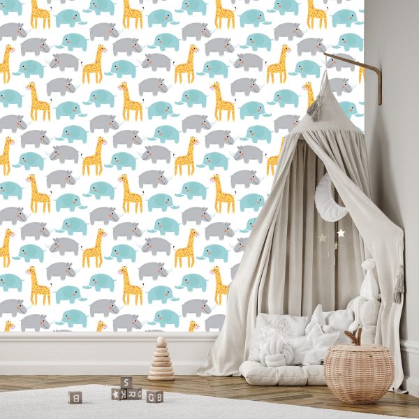 Behang Voor Jongens Pastelkleurige Safaridieren - Afbeelding 3