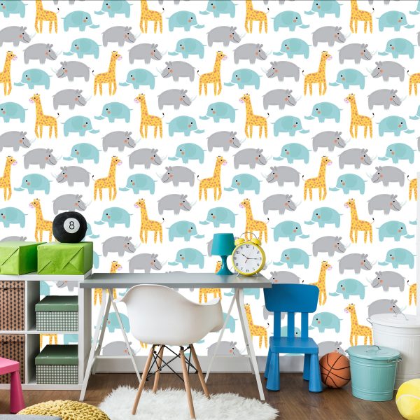 Behang Voor Jongens Pastelkleurige Safaridieren - Afbeelding 4