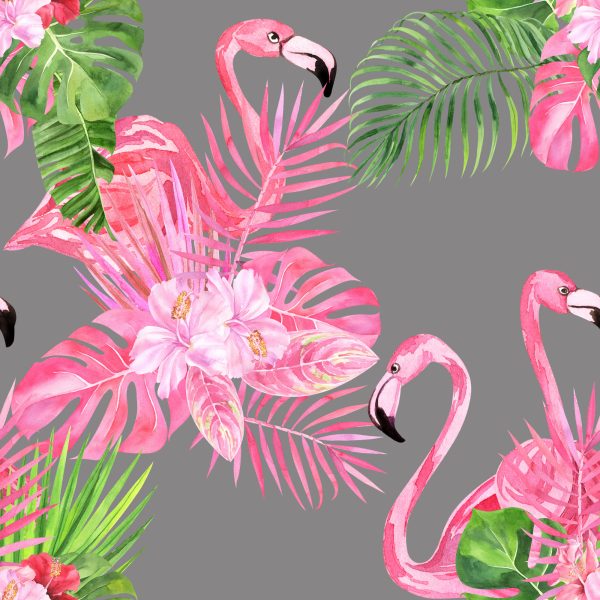 Behang Flamingo's, Vogels, Groene Bladeren - Afbeelding 2