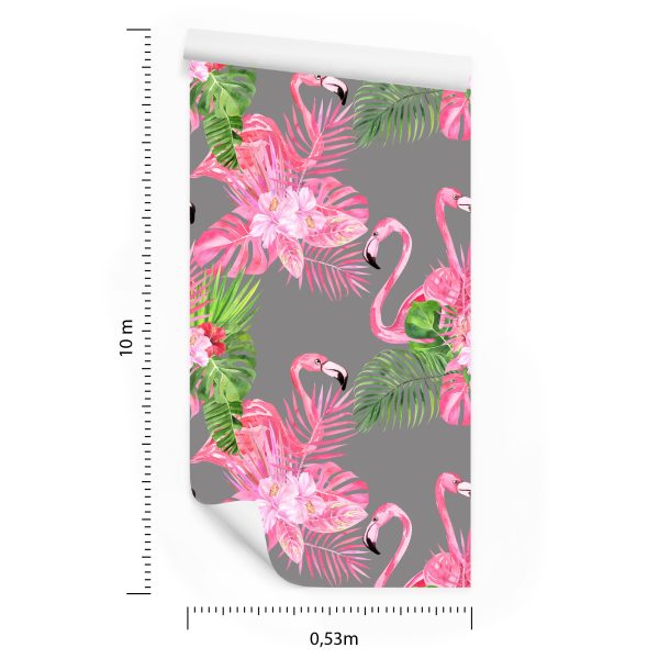 Behang Flamingo's, Vogels, Groene Bladeren - Afbeelding 8