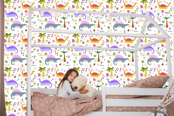 Behang Kleurrijke Palmdinosaurussen Voor Babykamer - Afbeelding 7