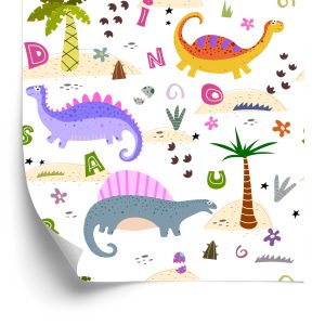 Behang Kleurrijke Palmdinosaurussen Voor Babykamer
