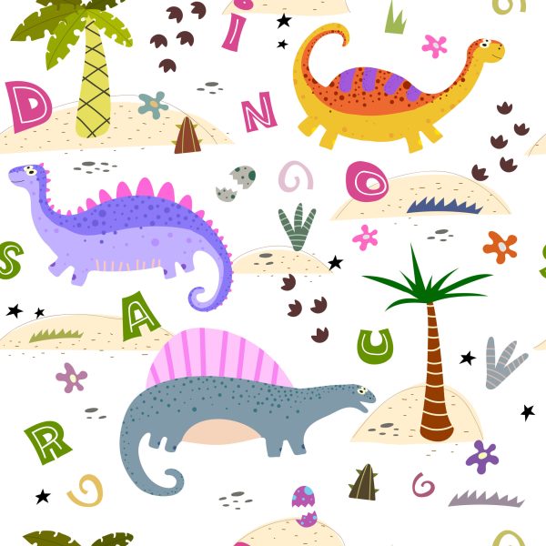 Behang Kleurrijke Palmdinosaurussen Voor Babykamer - Afbeelding 2