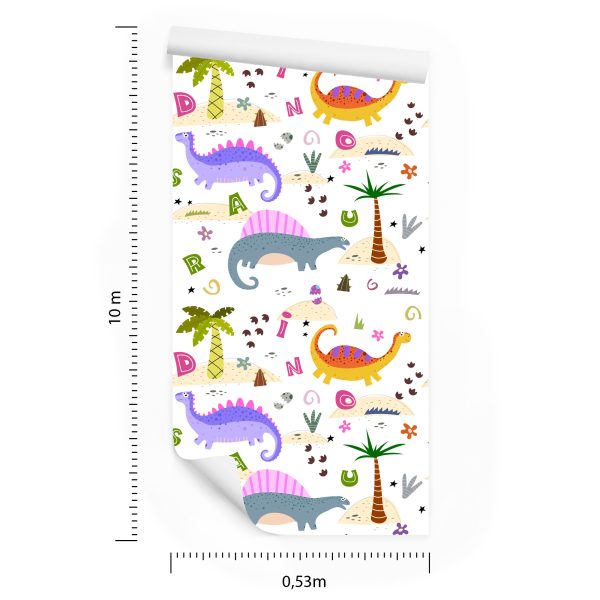 Behang Kleurrijke Palmdinosaurussen Voor Babykamer - Afbeelding 8