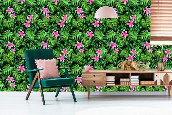 Behang Bladeren Van Tropische Bloemen - Afbeelding 6