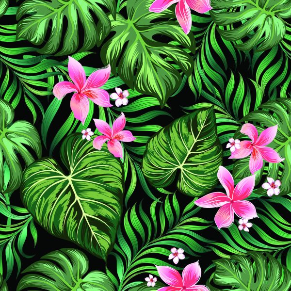 Behang Bladeren Van Tropische Bloemen - Afbeelding 2