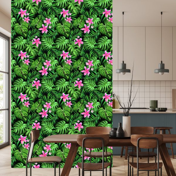 Behang Bladeren Van Tropische Bloemen - Afbeelding 4