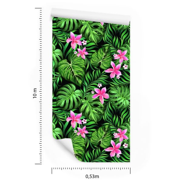 Behang Bladeren Van Tropische Bloemen - Afbeelding 8