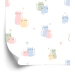 Behang Voor Kinderen - Kleurrijke Katten En Harten
