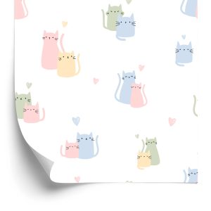 Behang Voor Kinderen - Kleurrijke Katten En Harten