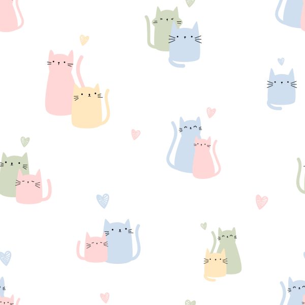 Behang Voor Kinderen - Kleurrijke Katten En Harten - Afbeelding 2