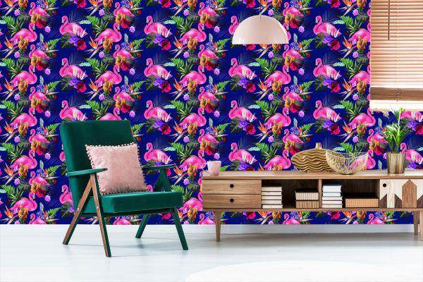 Behang Voor Woonkamervogels, Flamingo's, Bloemen, Planten - Afbeelding 6