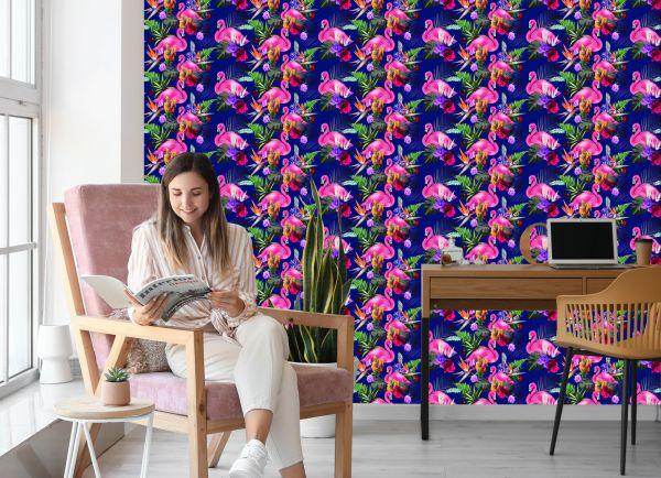 Behang Voor Woonkamervogels, Flamingo's, Bloemen, Planten - Afbeelding 7