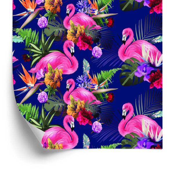 Behang Voor Woonkamervogels, Flamingo's, Bloemen, Planten