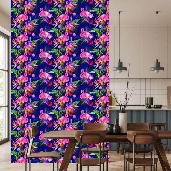 Behang Voor Woonkamervogels, Flamingo's, Bloemen, Planten - Afbeelding 4