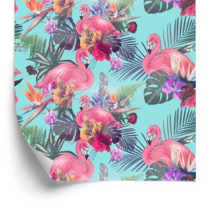 Behang Flamingo's, Bloemen, Bladeren, Natuur, Slaapkamer