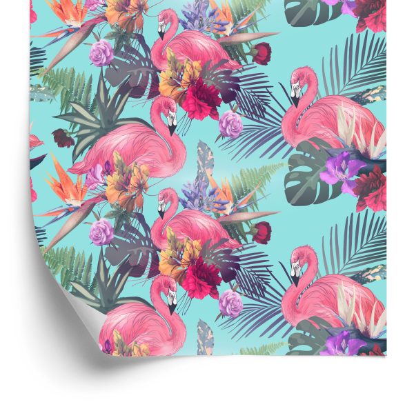 Behang Flamingo's, Bloemen, Bladeren, Natuur, Slaapkamer