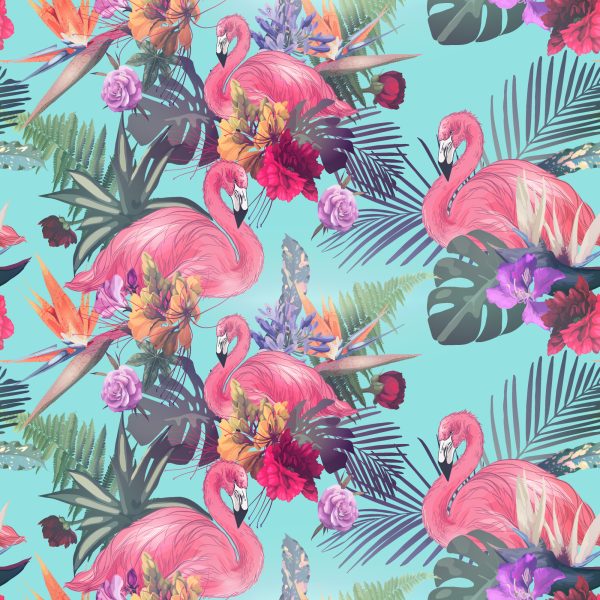 Behang Flamingo's, Bloemen, Bladeren, Natuur, Slaapkamer - Afbeelding 2