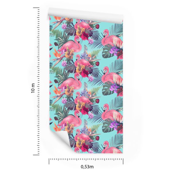 Behang Flamingo's, Bloemen, Bladeren, Natuur, Slaapkamer - Afbeelding 8