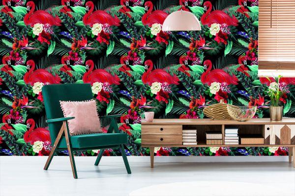 Behang Flamingo's Bloemen Bladeren Slaapkamer - Afbeelding 6