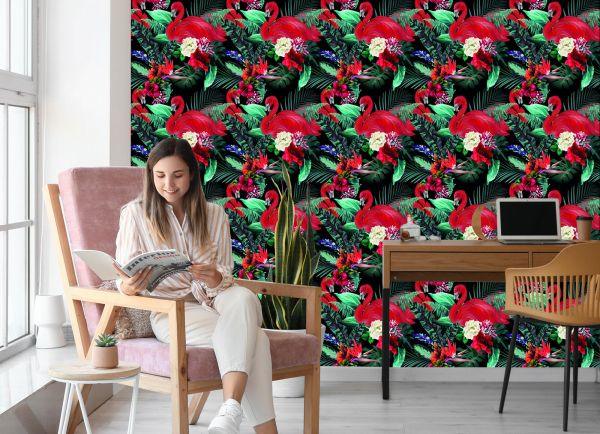 Behang Flamingo's Bloemen Bladeren Slaapkamer - Afbeelding 7