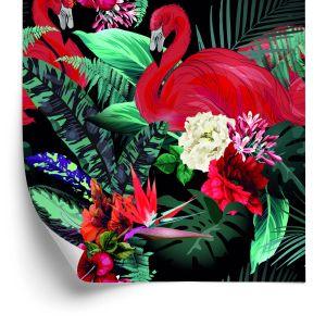 Behang Flamingo's Bloemen Bladeren Slaapkamer