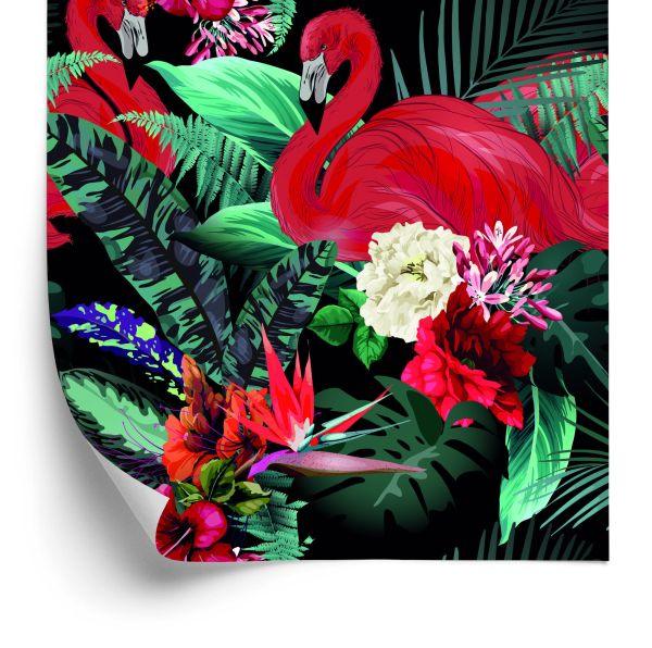 Behang Flamingo's Bloemen Bladeren Slaapkamer