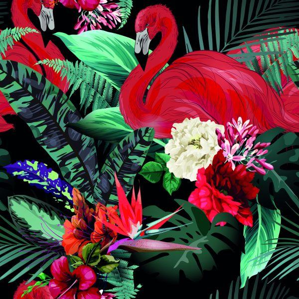 Behang Flamingo's Bloemen Bladeren Slaapkamer - Afbeelding 2