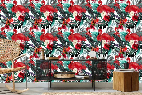 Behang Bloemen, Planten, Flamingo's - Afbeelding 5