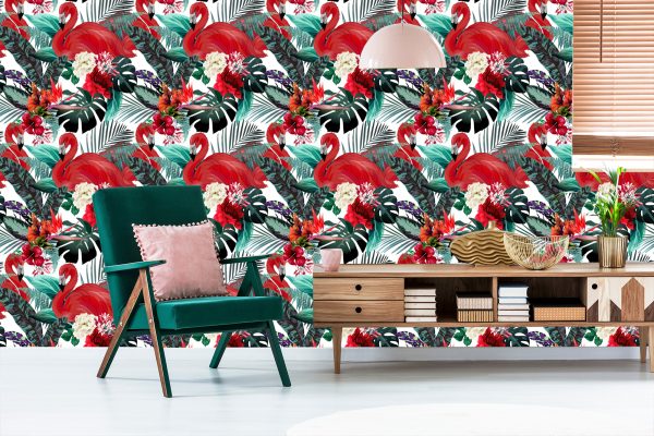 Behang Bloemen, Planten, Flamingo's - Afbeelding 6