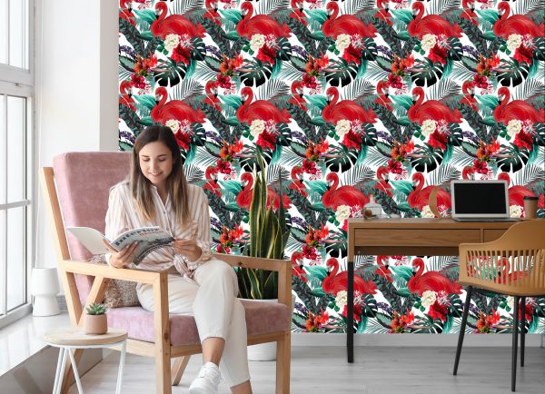 Behang Bloemen, Planten, Flamingo's - Afbeelding 7